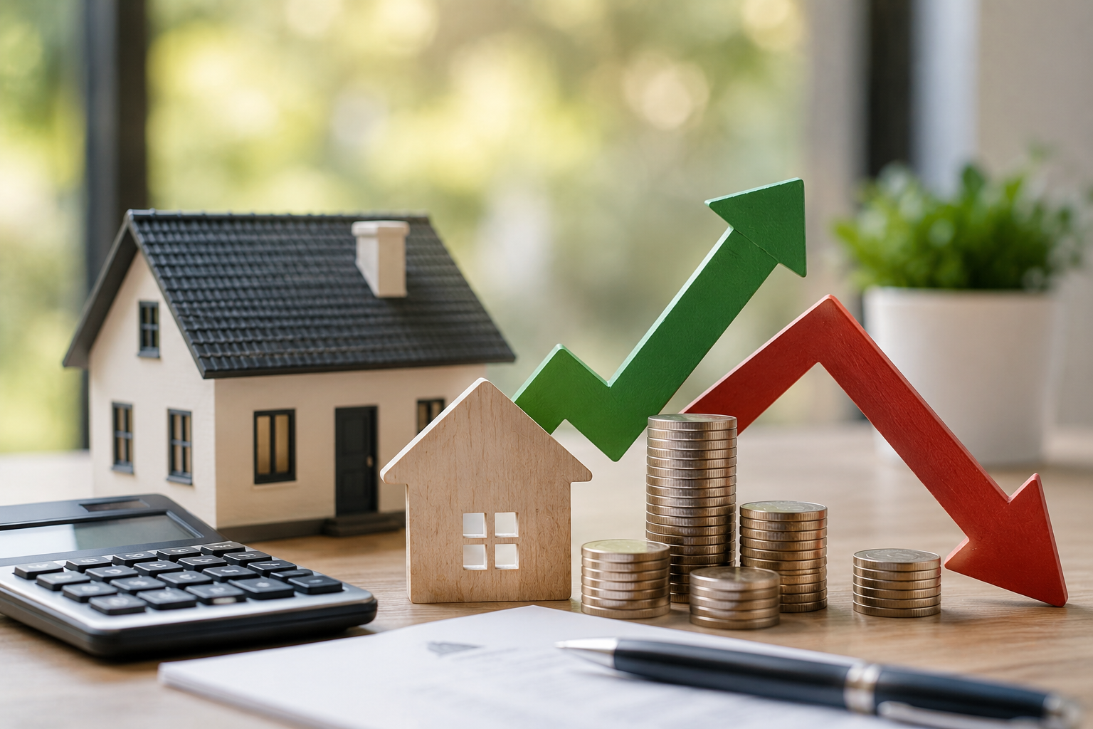 Taux hypothécaires au Québec en 2026 avec maison, calculatrice et graphique représentant l’évolution du marché immobilier